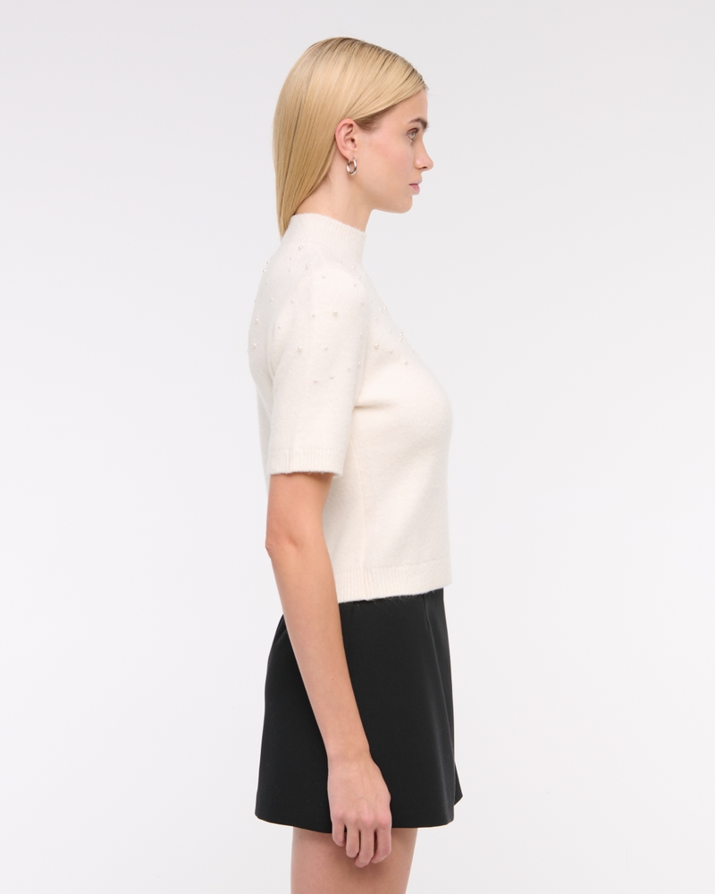 Pearl Embellished Mockneck Sweater Tee