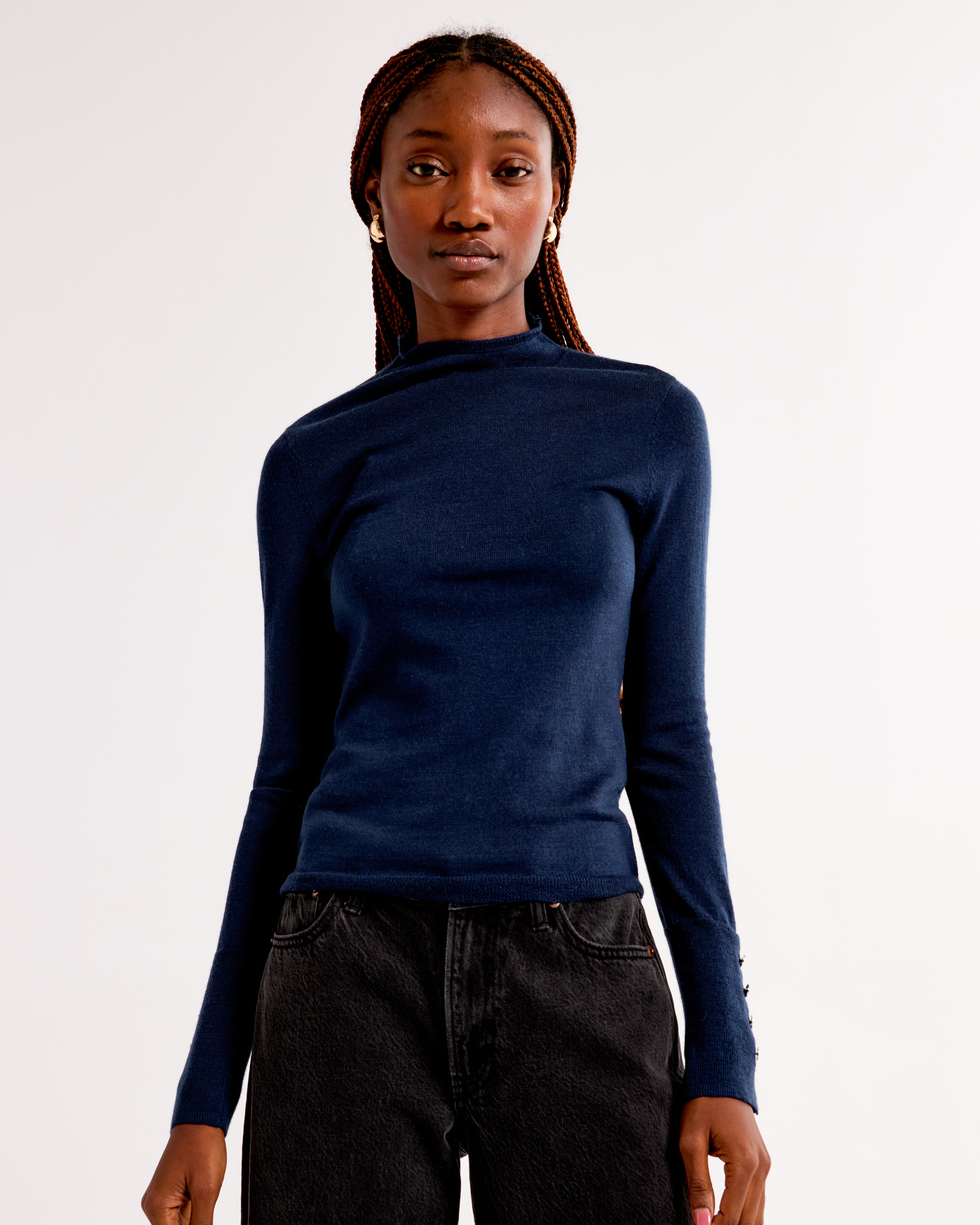navy blue mock neck top