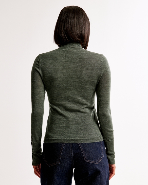 Merino Wool Button Sleeve Mockneck Top