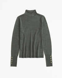 Merino Wool Button Sleeve Mockneck Top