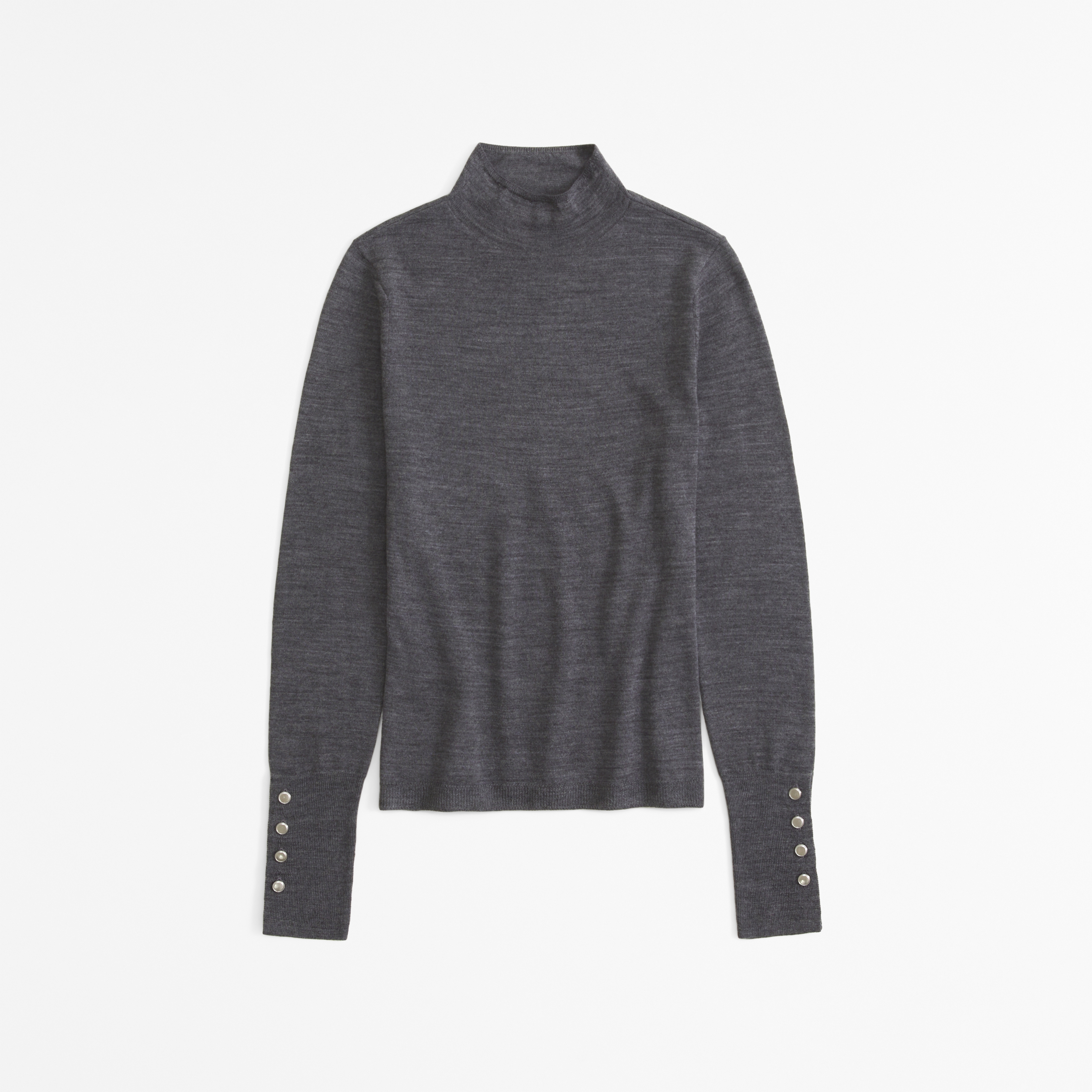 Abercrombie & Fitch Merino Wool Button Sleeve Mockneck Top In Gray