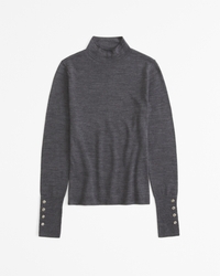 Merino Wool Button Sleeve Mockneck Top