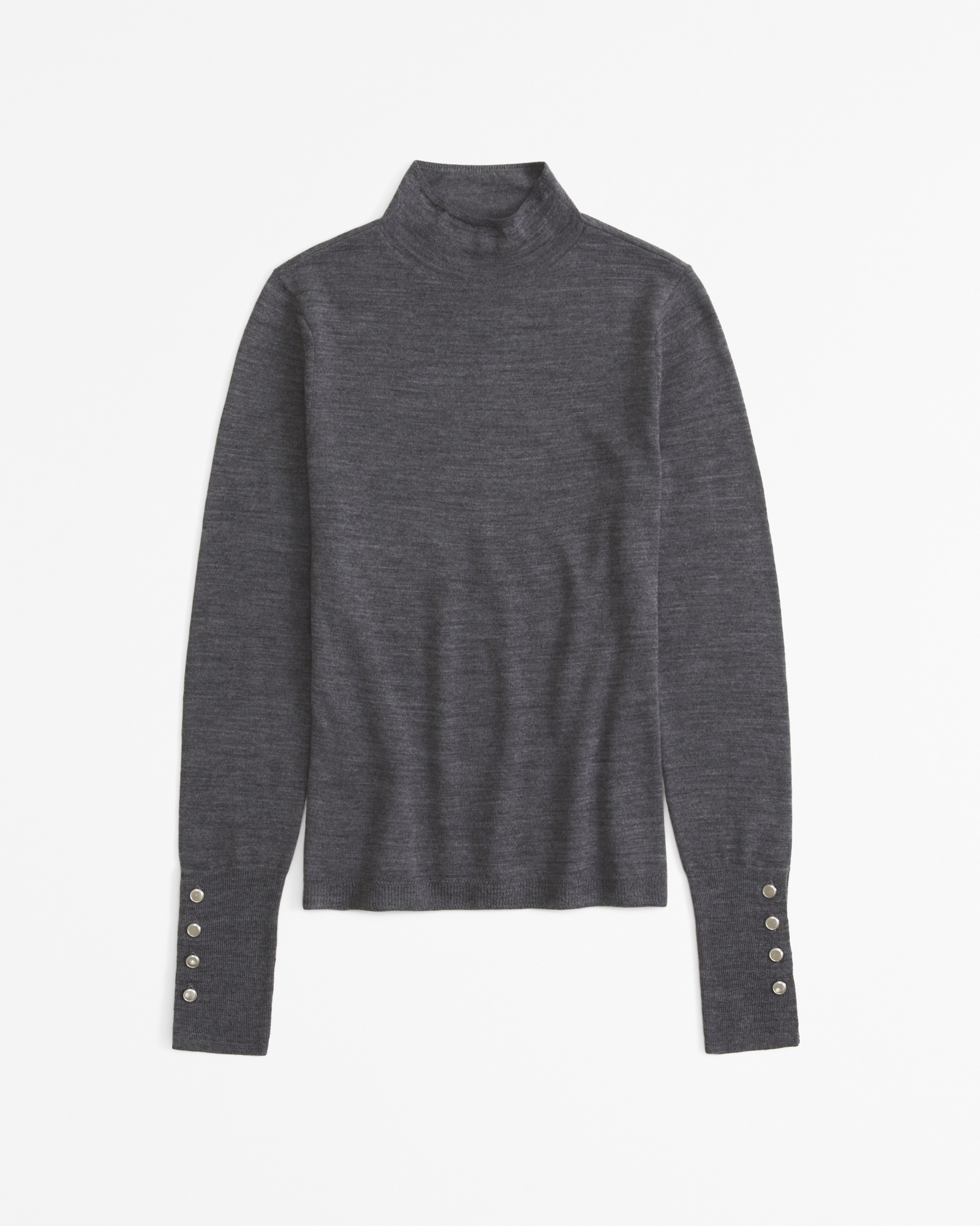 Merino Wool Button Sleeve Mockneck Top