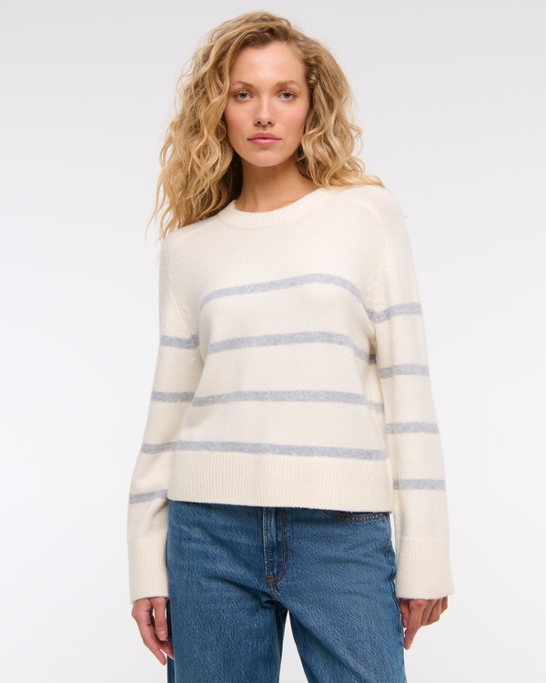 The A&F Madeline Crew Sweater, Cream Stripe view 1
