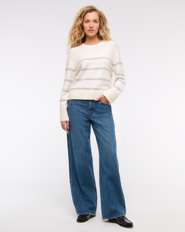 The A&F Madeline Crew Sweater, Cream Stripe view 2