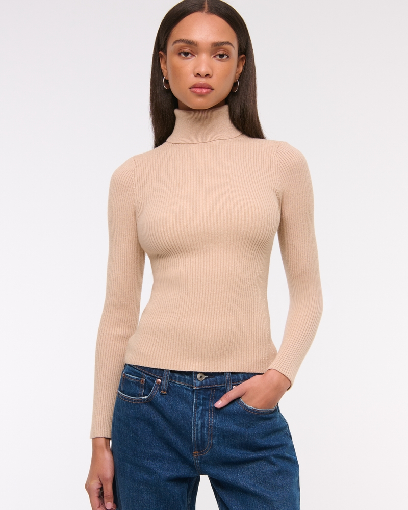 Women's LuxeLoft Lurex Slim Ribbed Turtleneck Top Women's Tops