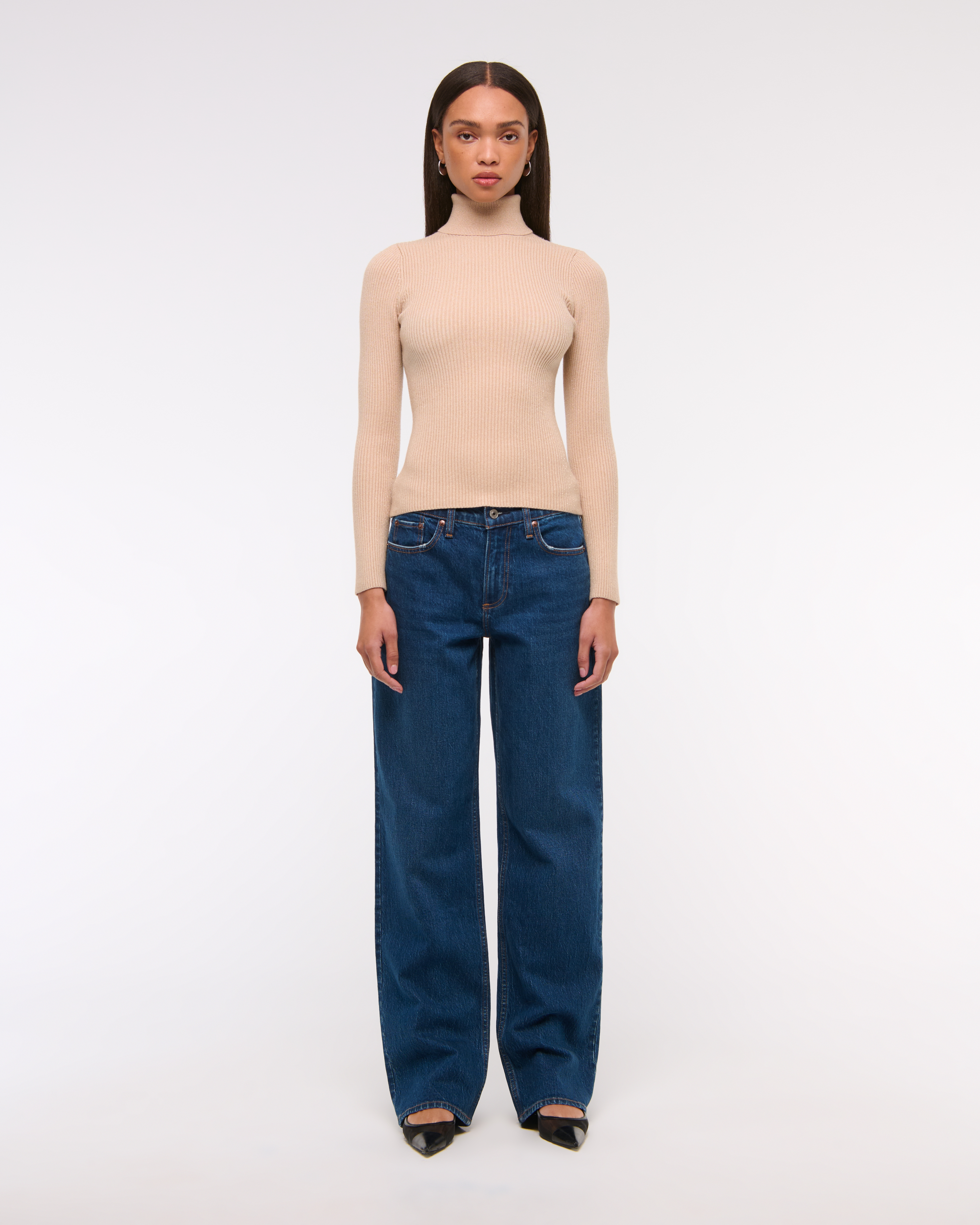 Женские топы Abercrombie & Fitch LuxeLoft Lurex Slim Ribbed Turtleneck Top — фото 3