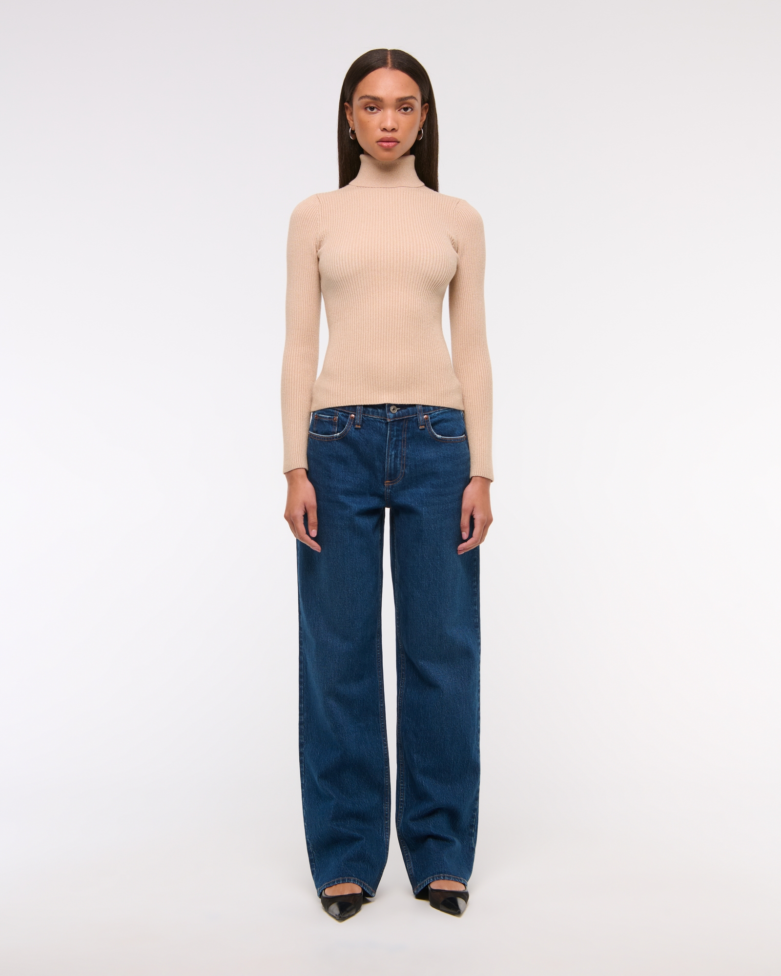 LuxeLoft Lurex Slim Ribbed Turtleneck Top