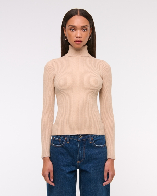 LuxeLoft Lurex Slim Ribbed Turtleneck Top