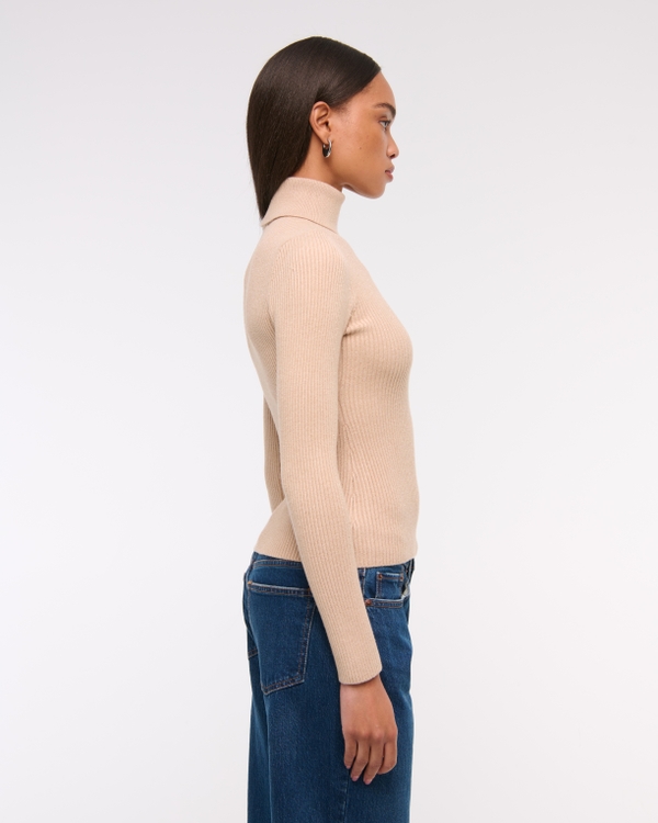 LuxeLoft Lurex Slim Ribbed Turtleneck Top