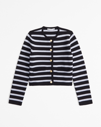 売れ筋商品|||カールラガーフェルド ニット&セーター アウター レディース Women's Striped Crystal-Button Sleeveless Sweater Black & Soft White カールラガーフェルド レディース ニット&セーター アウター