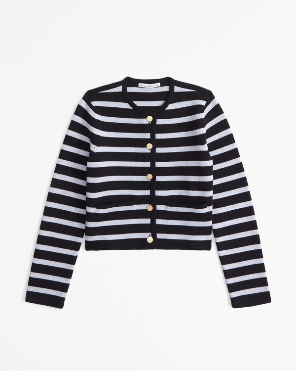 LuxeLoft Crew Sweater Jacket, Black And Gray Stripe view 1