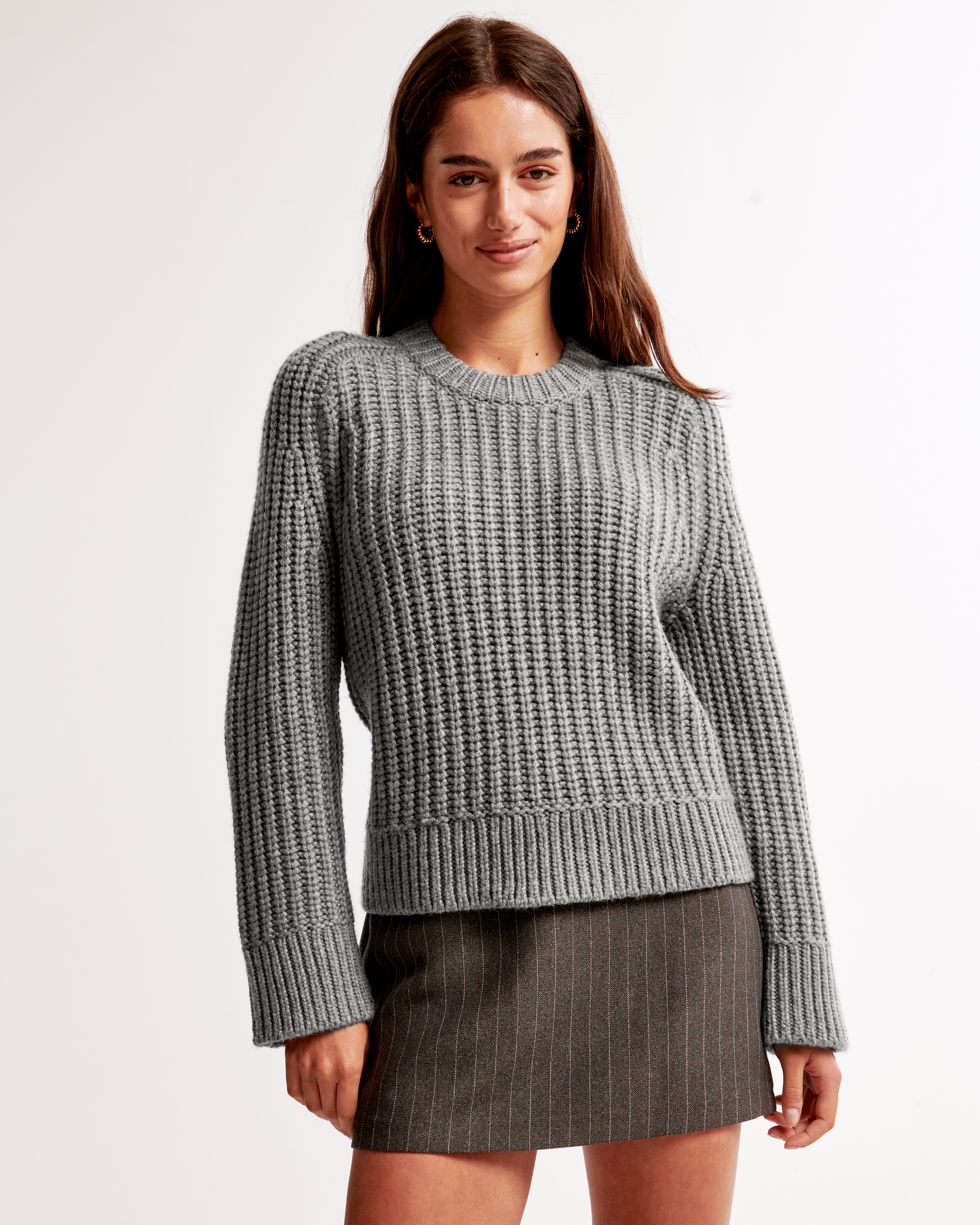 Abercrombie & Fitch The A&f Madeline Wool-blend Crew Sweater In Gray