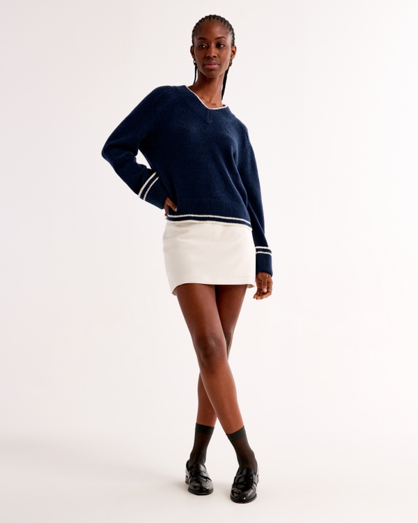 Easy V-Neck Sweater, Dark Indigo view 1