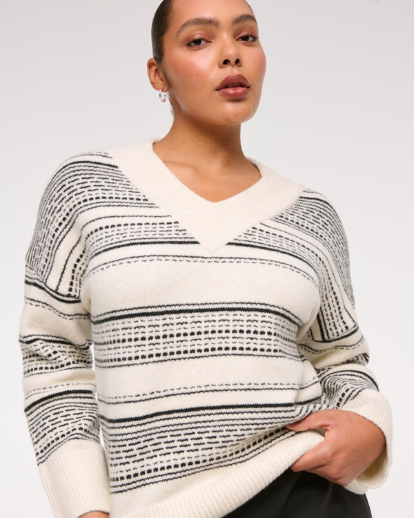 High V-Neck Sweater, Cream Pattern view 1