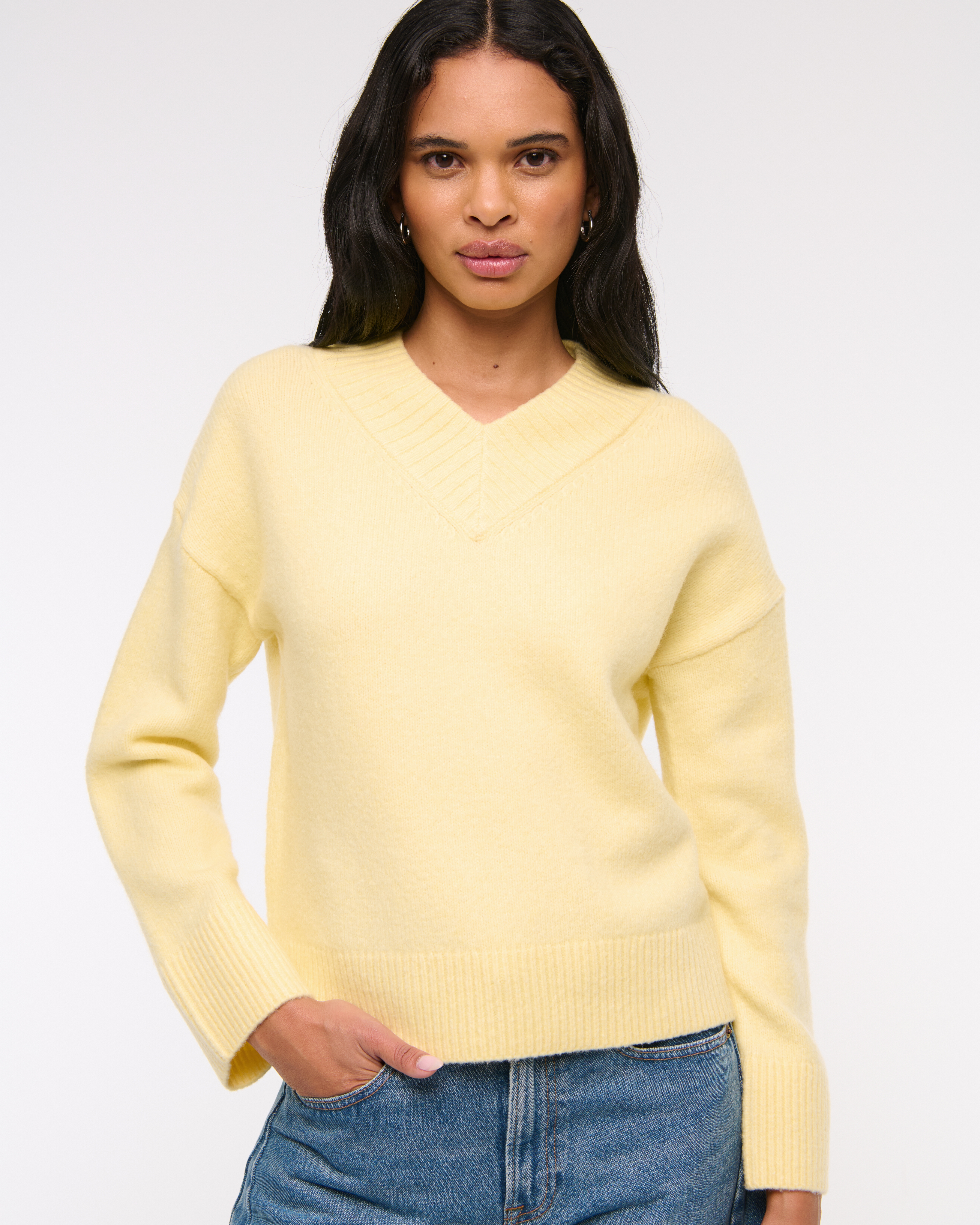 Abercrombie & Fitch High V-neck Sweater In Yellow