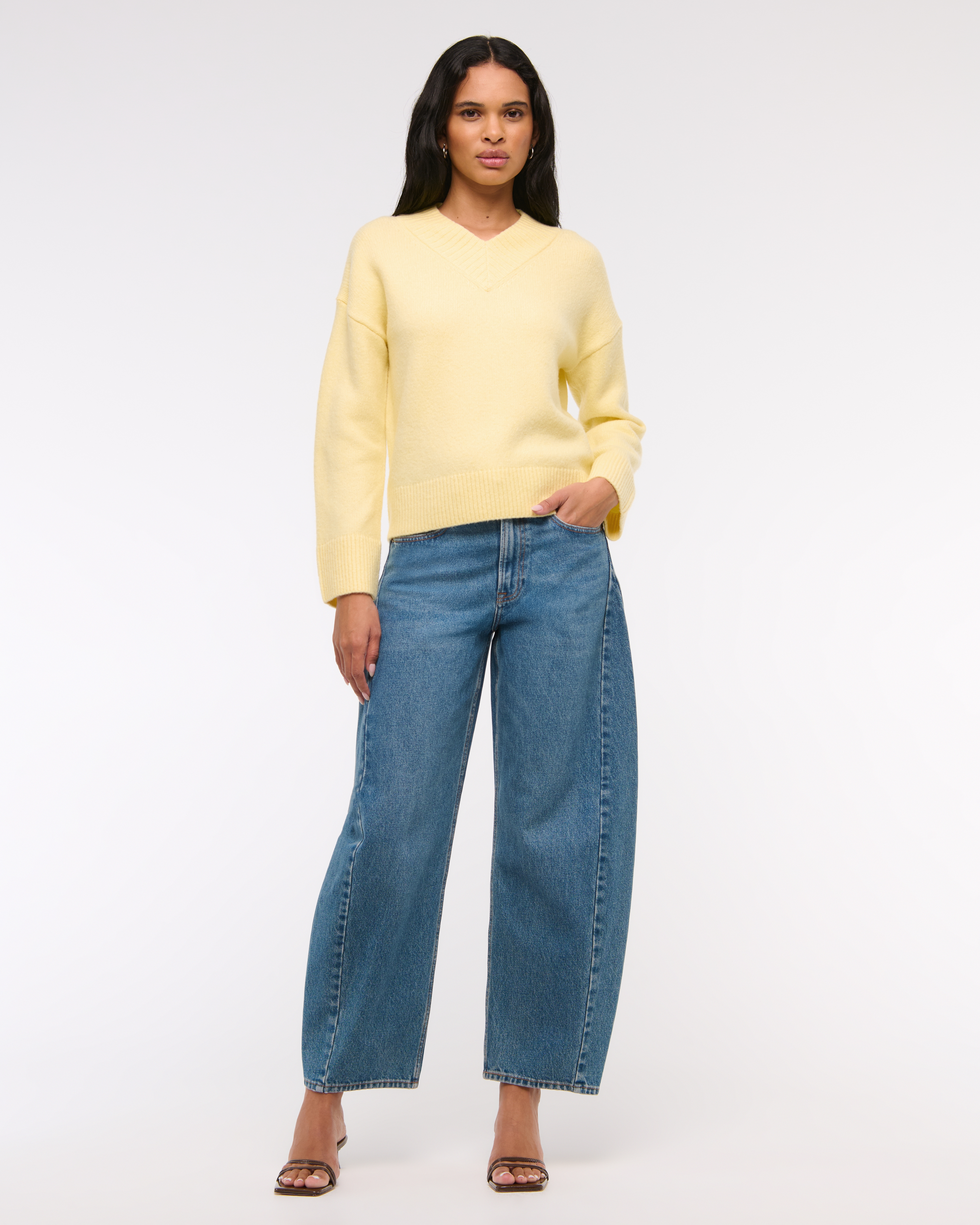 Abercrombie & Fitch High V-neck Sweater In Yellow