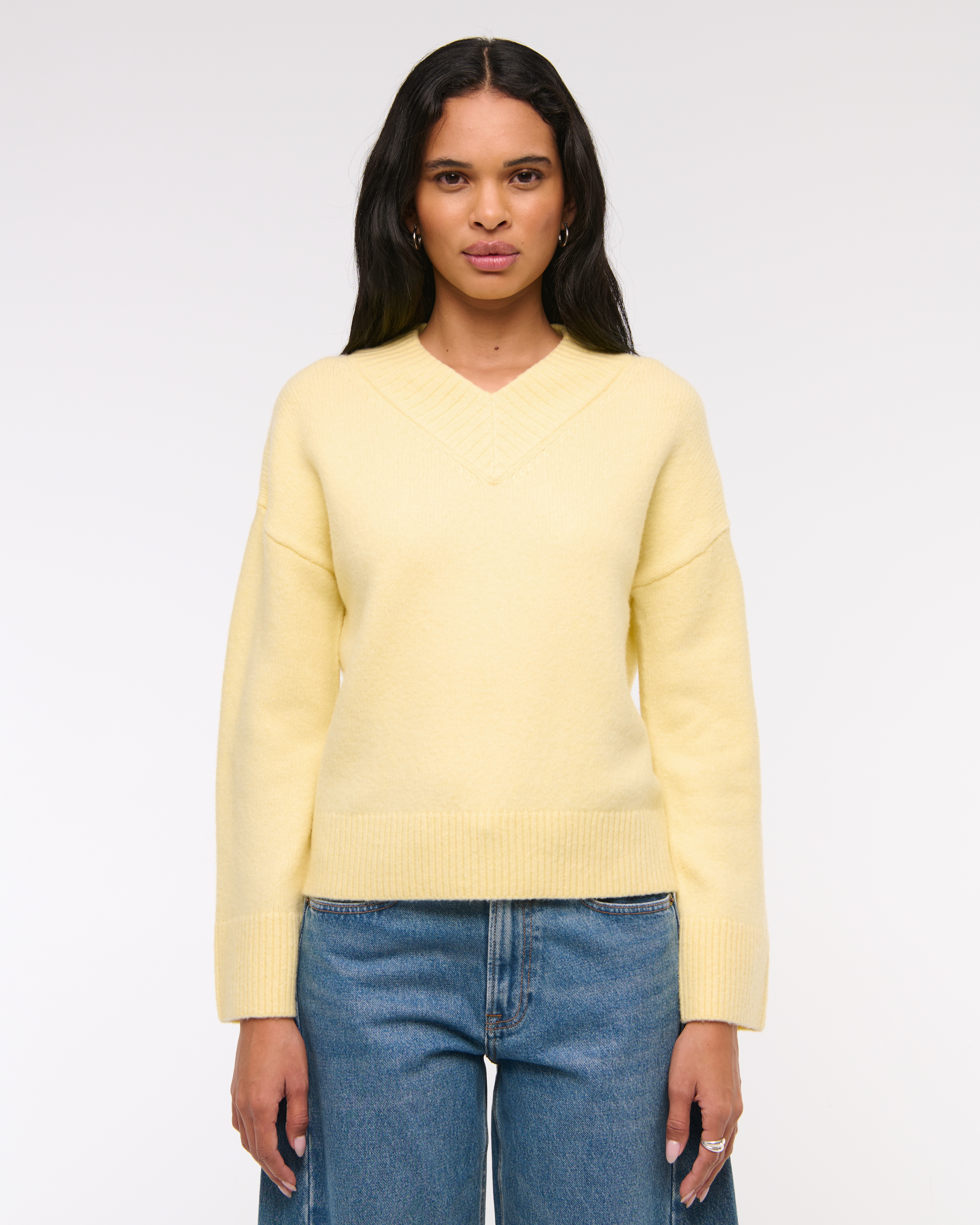 Abercrombie & Fitch High V-neck Sweater In Yellow