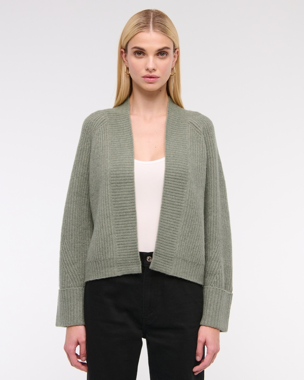 Ribbed Non-Closure Cardigan, Frosty Olive view 1