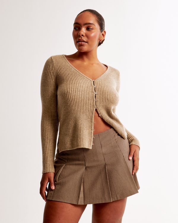 Ribbed Skimming Cardigan, Taupe