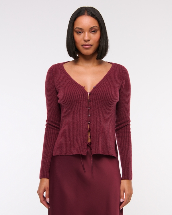 Ribbed Skimming Cardigan, Burgundy