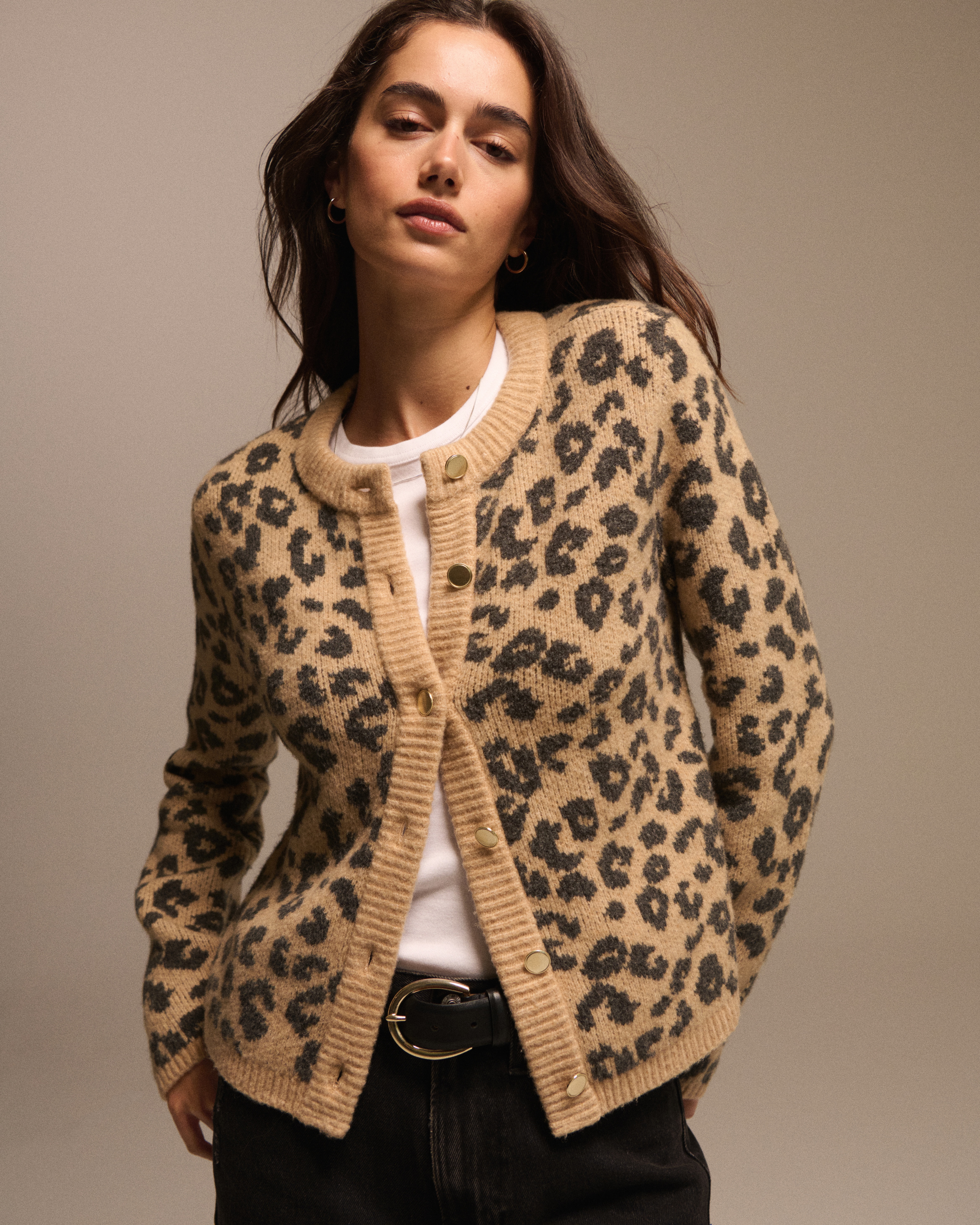 Women s Leopard Crew Cardigan Women s Womens Search L2 Abercrombie