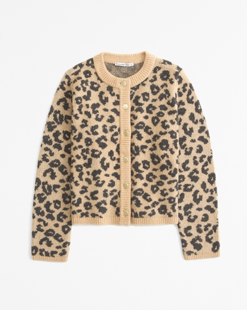 Women s Leopard Crew Cardigan Women s Tops Abercrombie