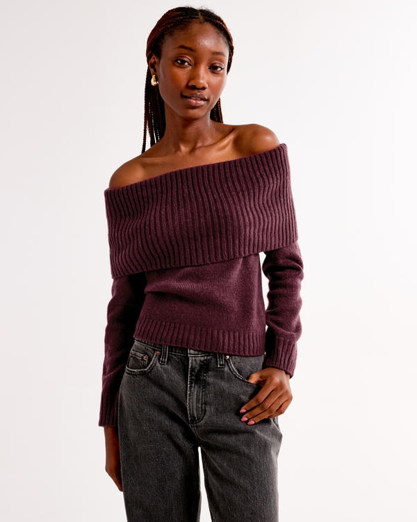 Off-The-Shoulder Sweater, Dark Red