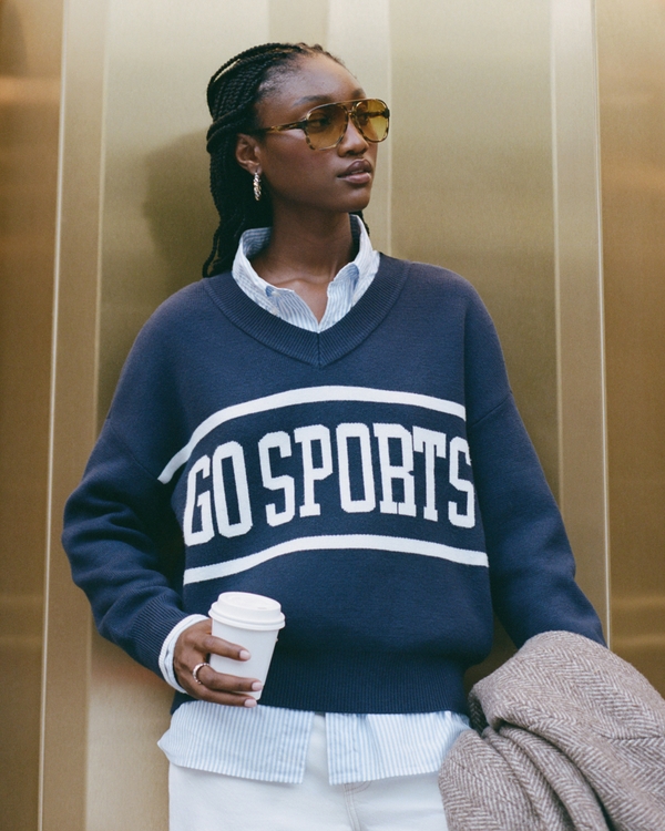 Go Sports LuxeLoft V-Neck Sweater, Dark Indigo view 1