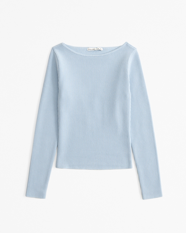 Long-Sleeve Ottoman Slash Top, Blue Gray view 1