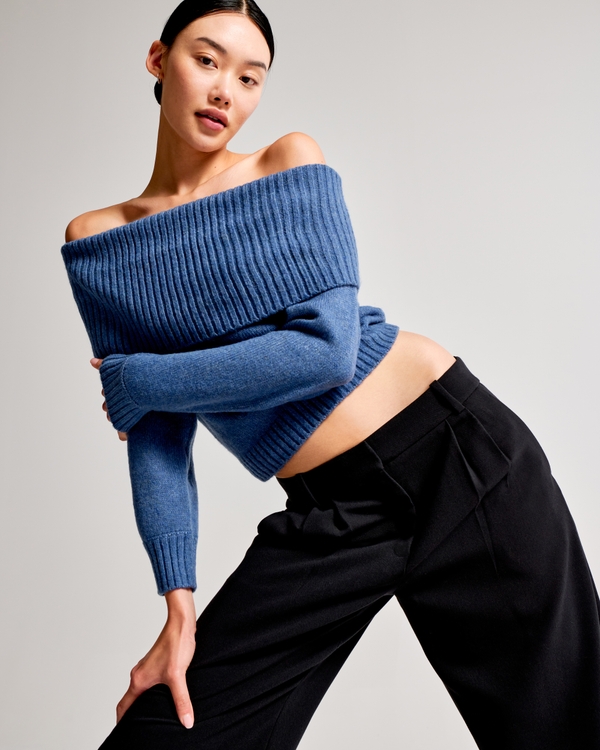 Off-The-Shoulder Sweater, Blue