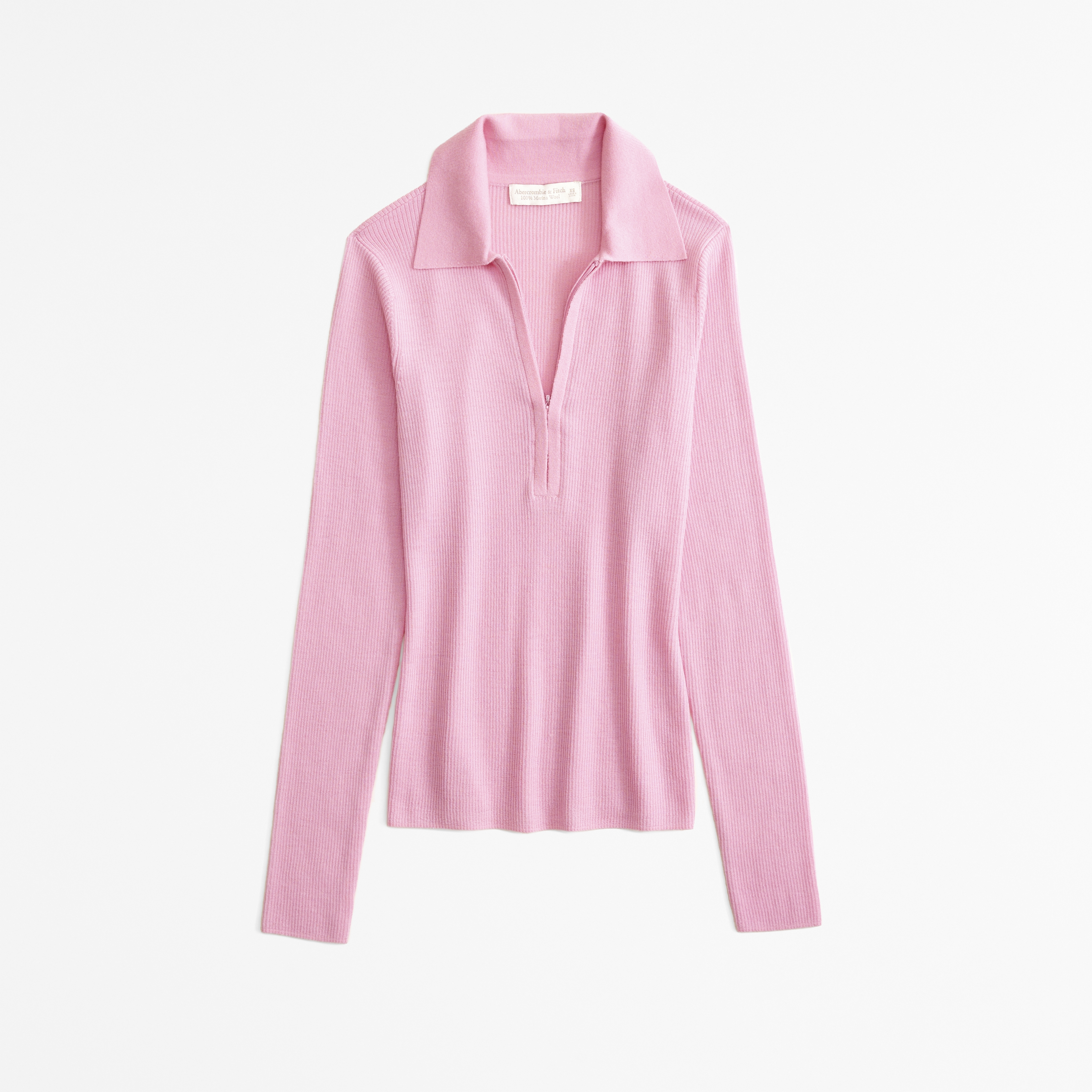 Abercrombie & Fitch Merino Wool Half-zip Polo In Pink