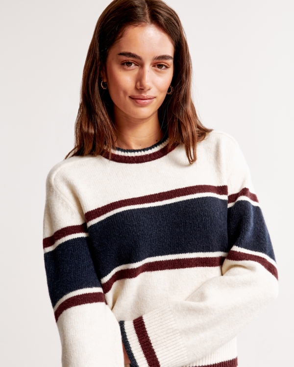 The A&F Madeline Crew Sweater, Cream Stripe