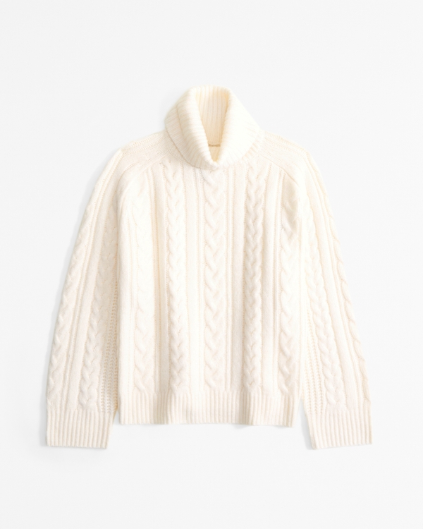 Cable Knit Turtleneck Sweater, Cream view 1