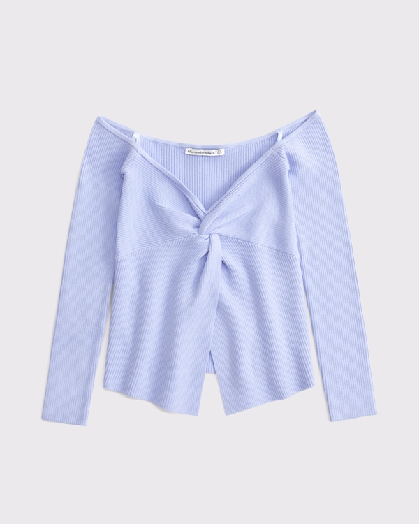 Off-The-Shoulder Twist Sweater Top, Periwinkle view 1