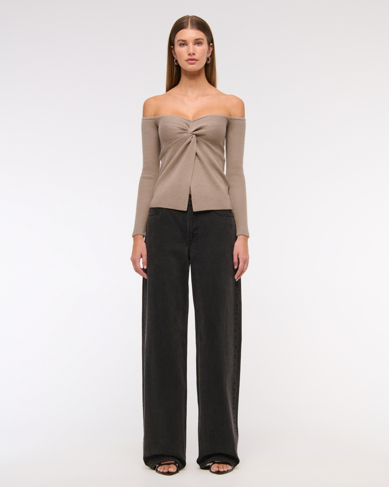 Off-The-Shoulder Twist Sweater Top