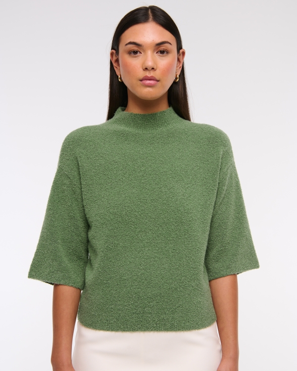 Boucle Mockneck Sweater Tee, Green view 1