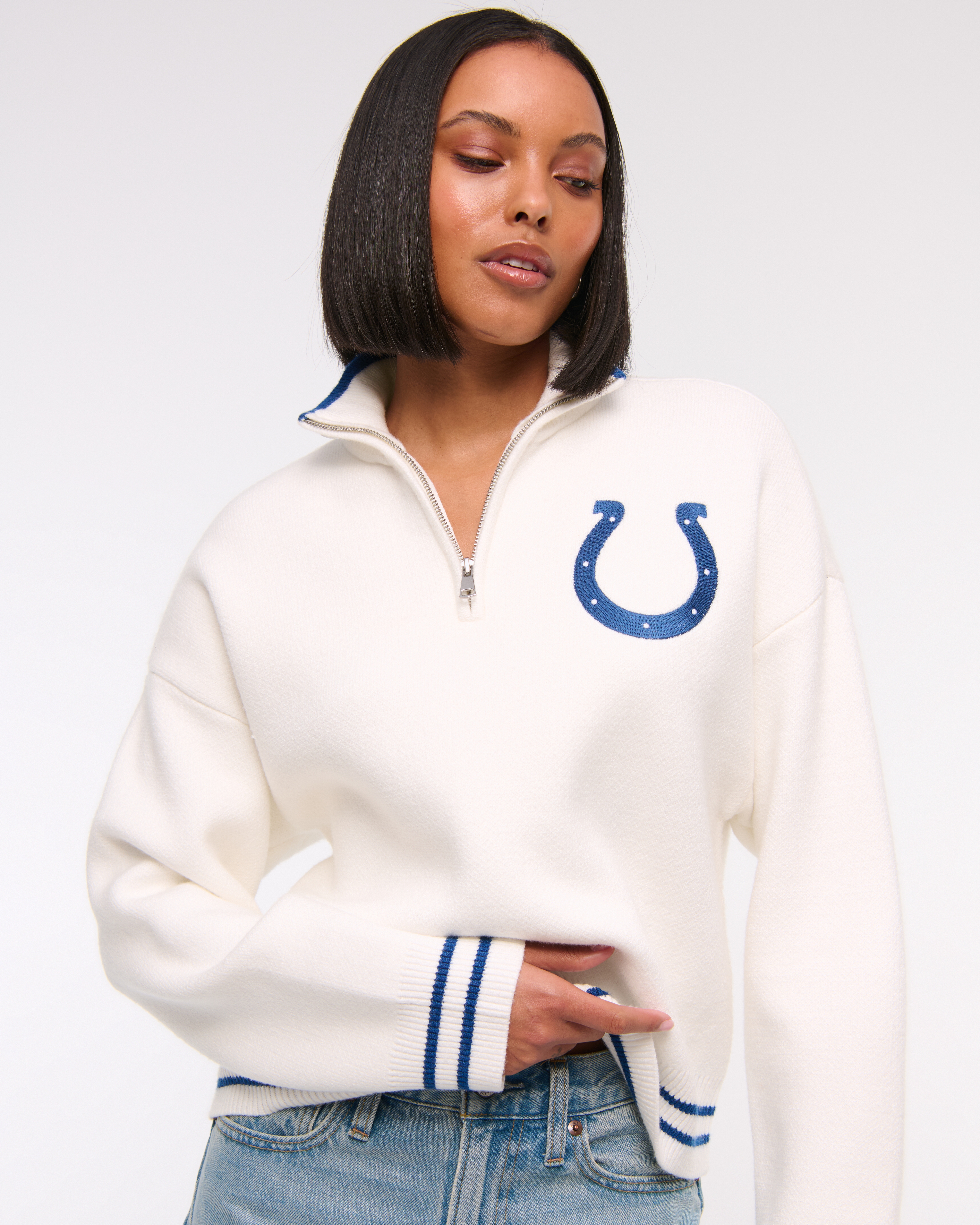 Женская толстовка Abercrombie & Fitch San Francisco 49ers LuxeLoft Half-Zip, цвет: Кремовый — фото 3