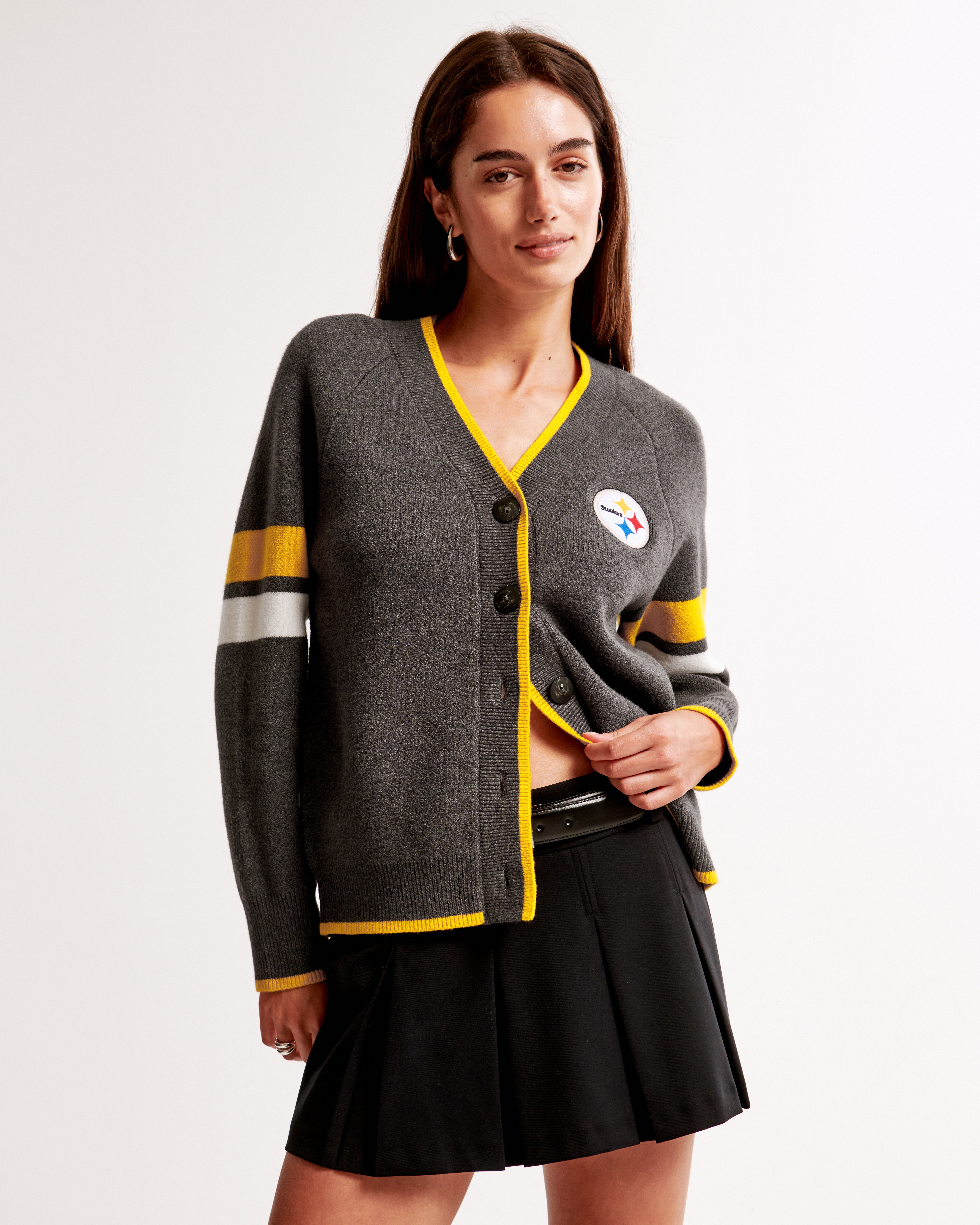 Abercrombie & Fitch Pittsburgh Steelers Luxeloft Cardigan In Brown