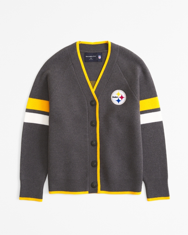 Pittsburgh Steelers LuxeLoft Cardigan, Dark Gray - Steelers view 1