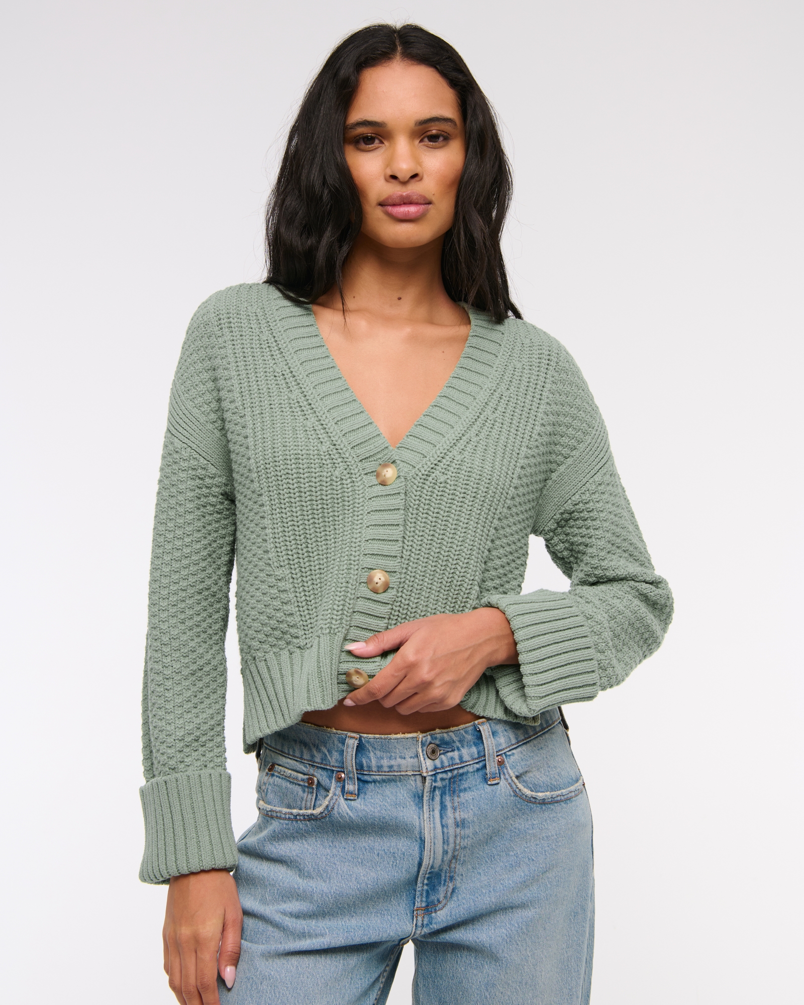 Cotton-Blend Seed Stitch Cardigan
