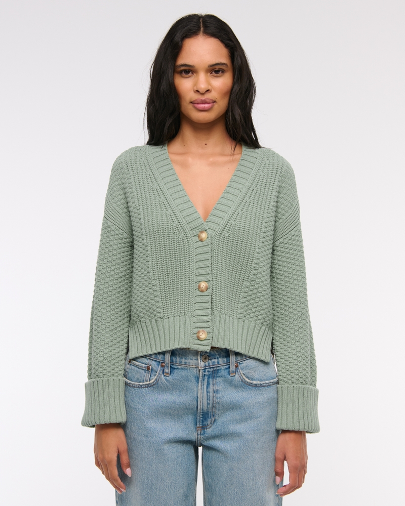 Cotton-Blend Seed Stitch Cardigan