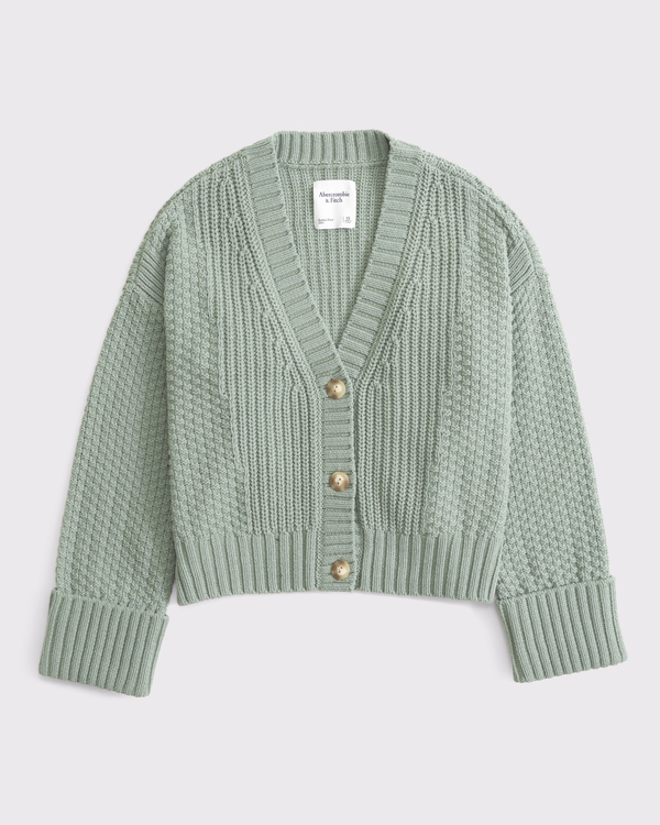Cotton-Blend Seed Stitch Cardigan, Green view 1