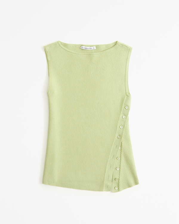 Asymmetrical Button Sweater Tank, Green