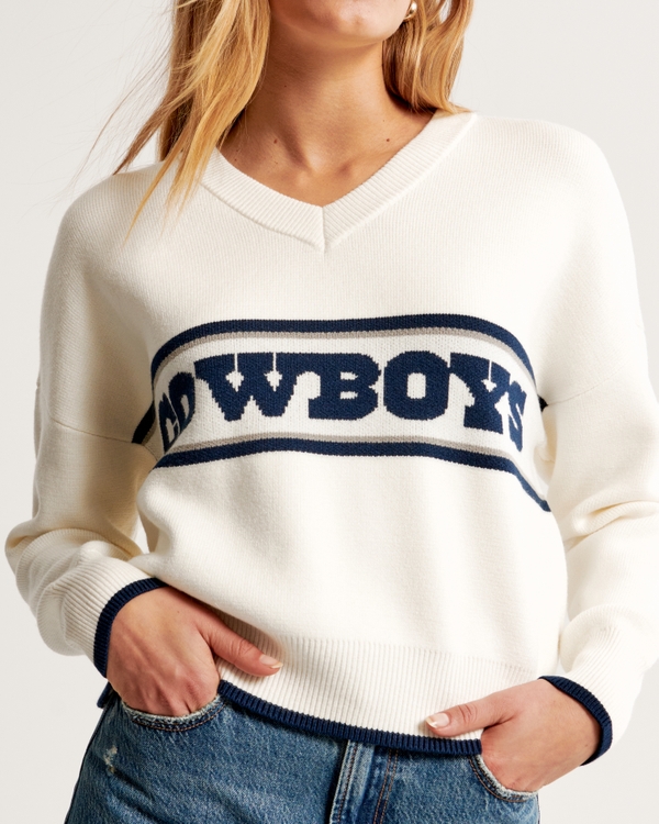 Dallas Cowboys LuxeLoft V-Neck Sweater, White