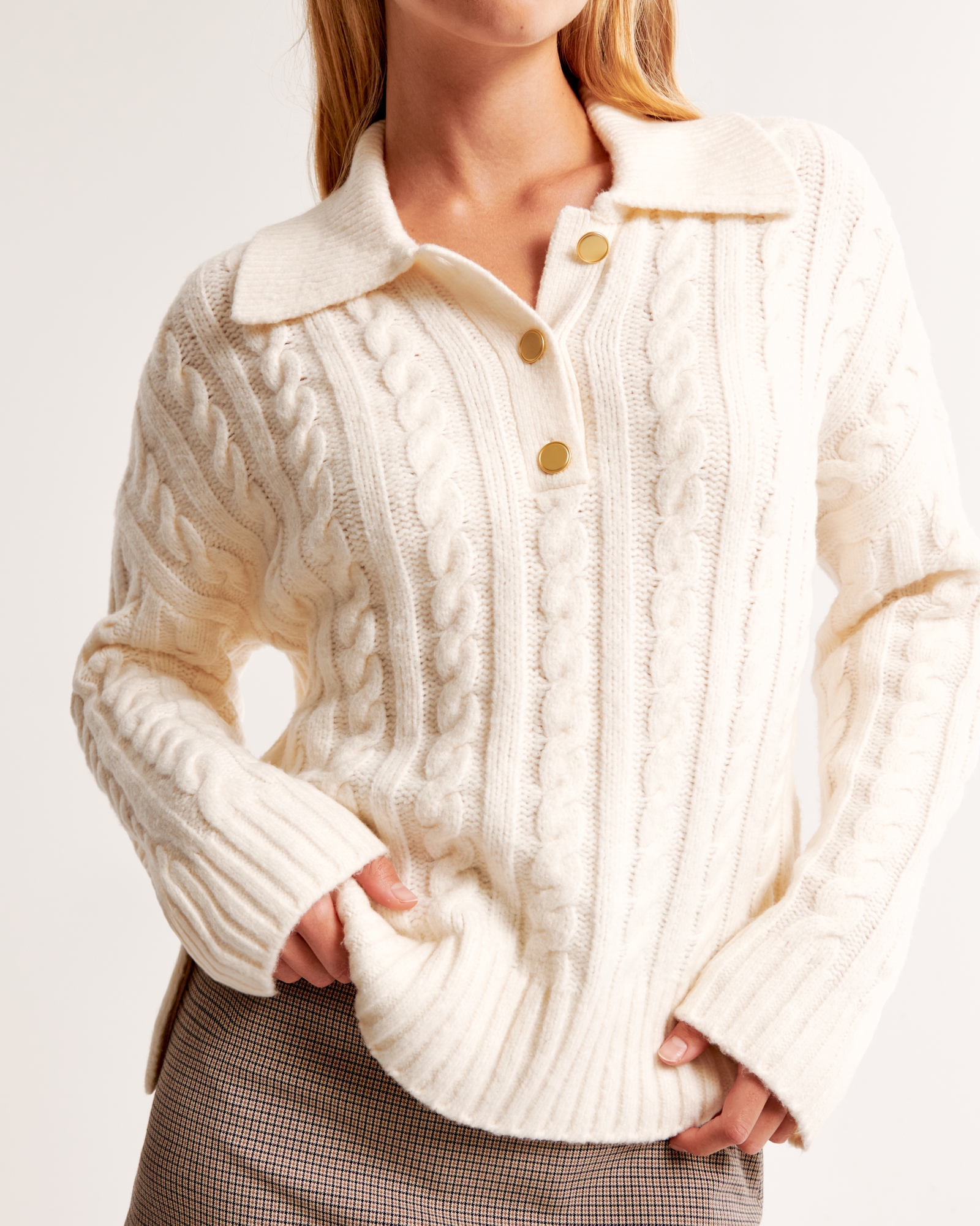 Cable Notch-Neck Sweater