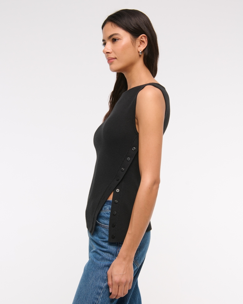 Asymmetrical Button Sweater Tank