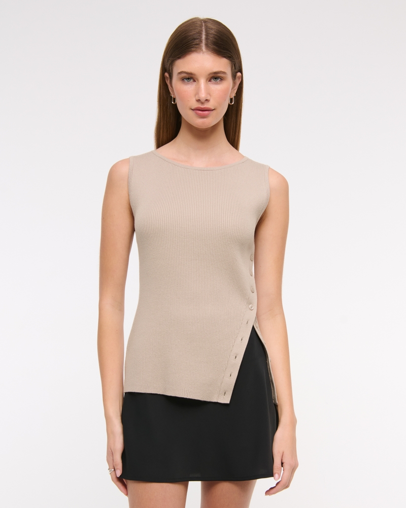Asymmetrical Button Sweater Tank