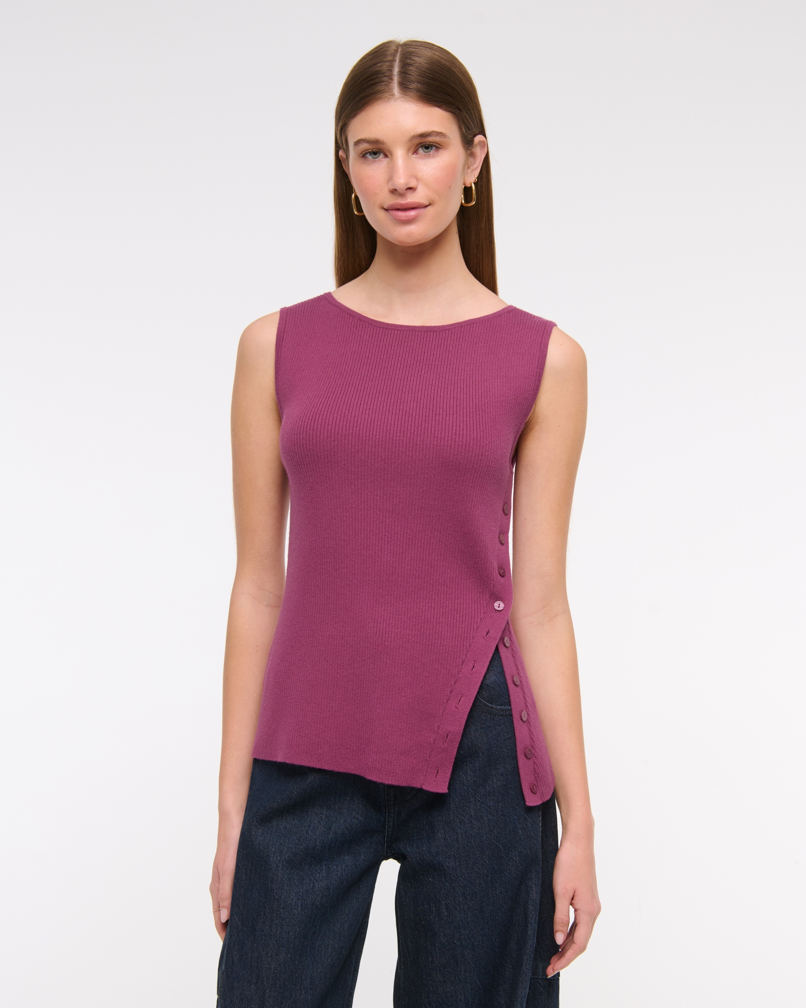 Asymmetrical Button Sweater Tank