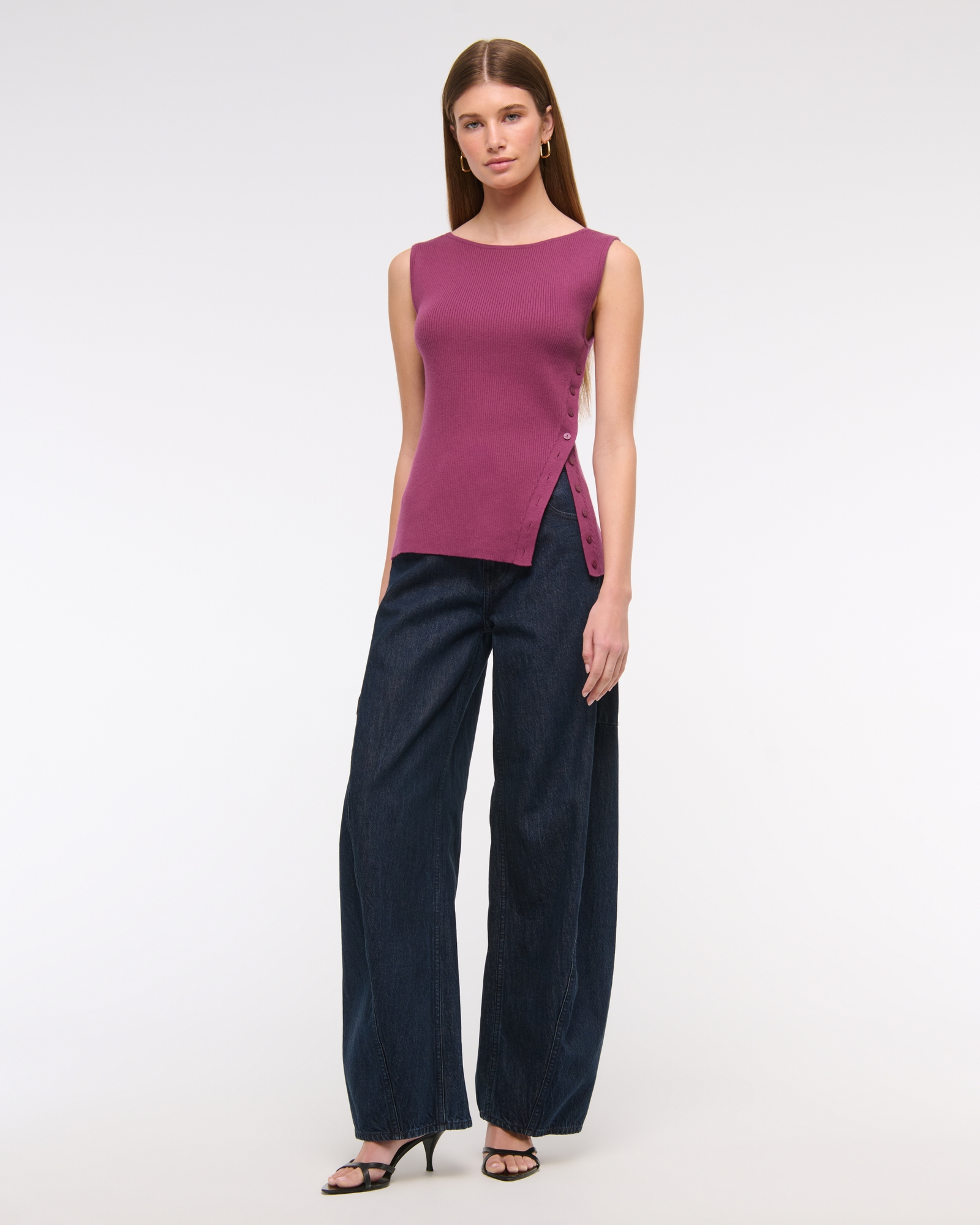 Asymmetrical Button Sweater Tank